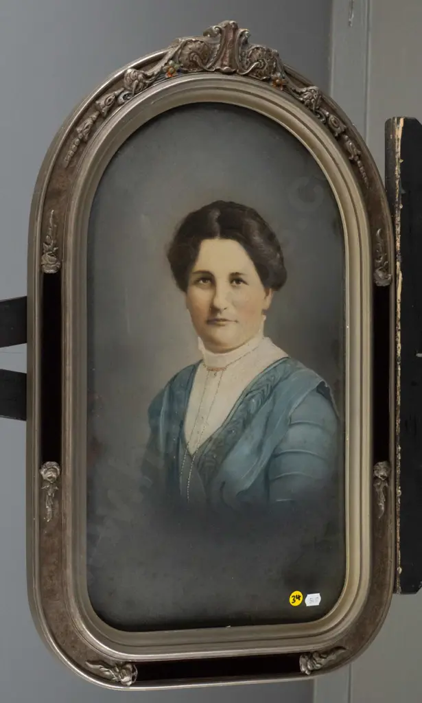 vintage framed convex glass hand coloured photograph H-600 W-370 (slight cracking to frame and aging to photograph) Image 1++