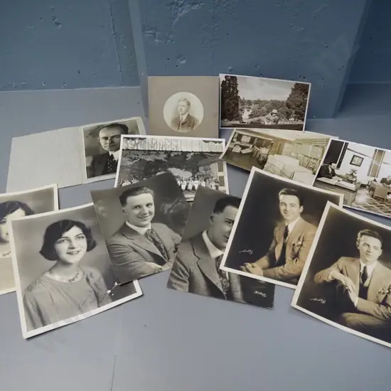 assorted vintage black & white photos - 8x10in portraits from Hollywood studios, James & Anderson Pty office, etc.