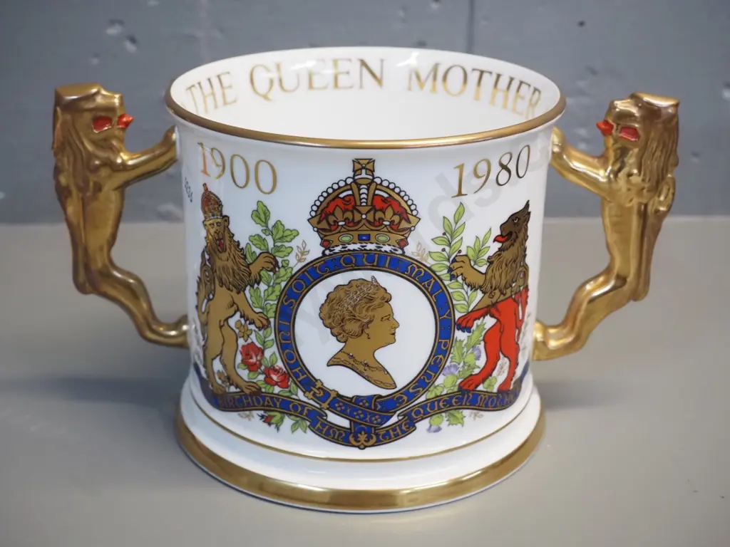 Paragon Queen Mother's Birthday loving cup with lion handles - limited edition of 750. H-120 W-230 Image 1++