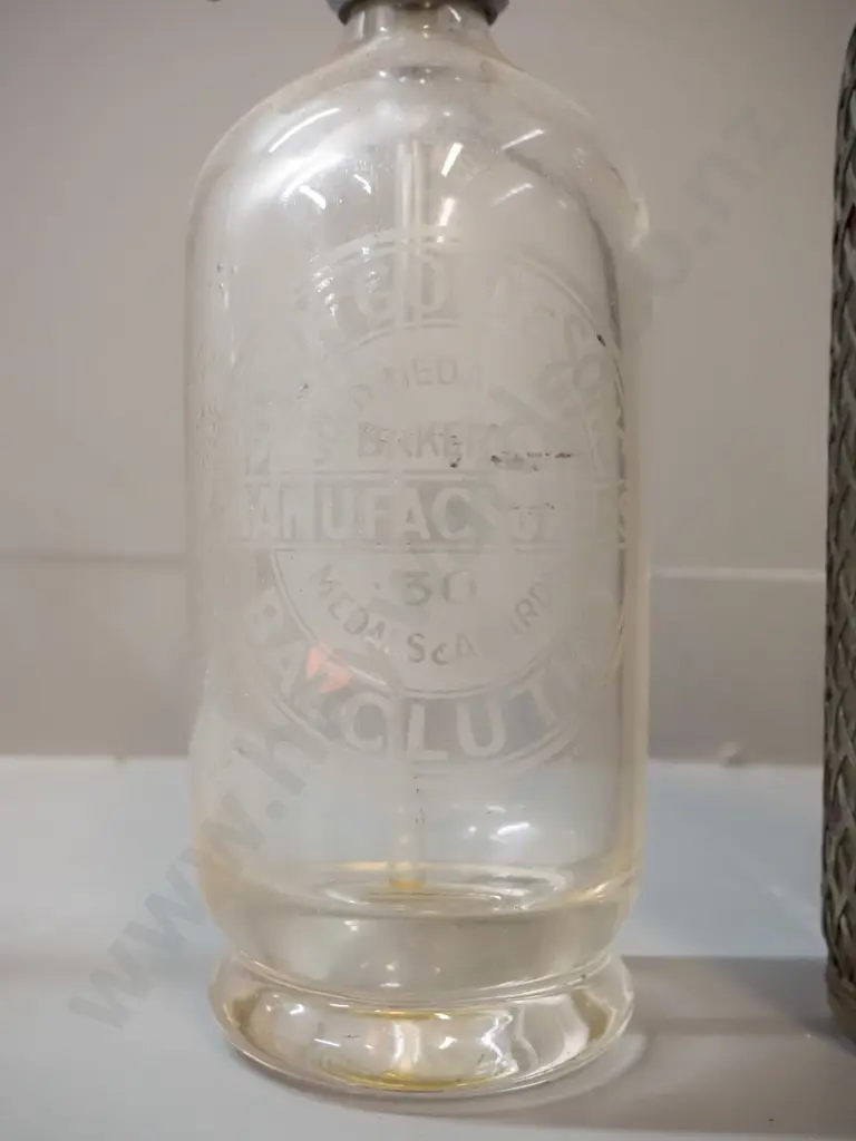2 vintage soda syphons - John Gold & Sons Balclutha with Lane's Dunedin top, and a mesh-covered English size C. H-350 Image 1++