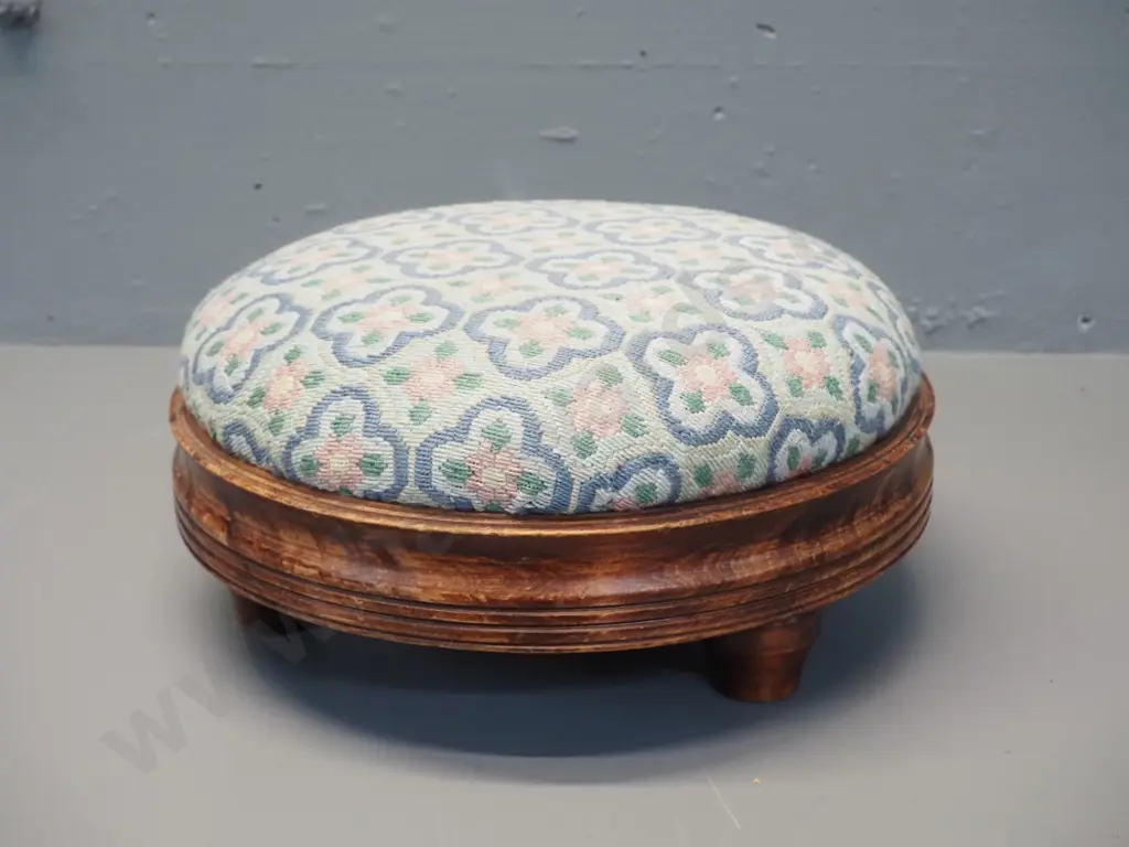 round foot stool with 3 feet, petit-point upholstered top H-130 D-300 Image 1++