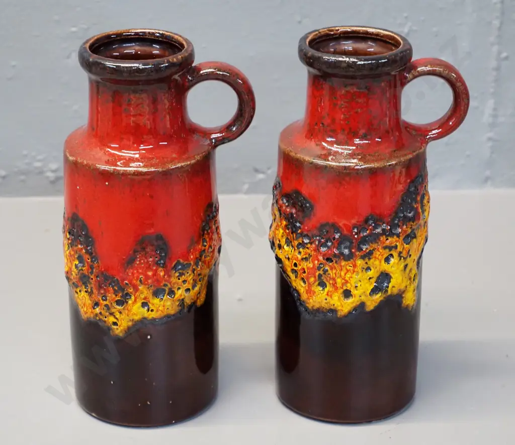pair of German pottery relief pattern handled vases - marked 407-20. H-210 W-100 Image 1++