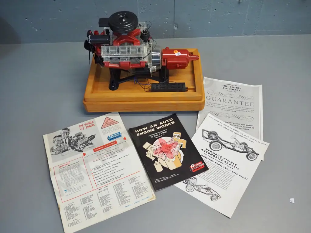 Renwal US "Visible V8 Engine" assembled kit on custom wooden base - battery powered, untested . H-300 L-410 Image 1++