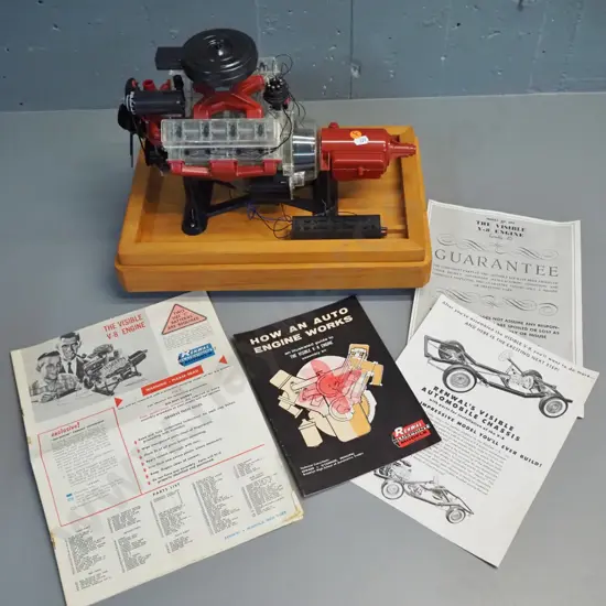 Renwal US "Visible V8 Engine" assembled kit on custom wooden base - battery powered, untested . H-300 L-410