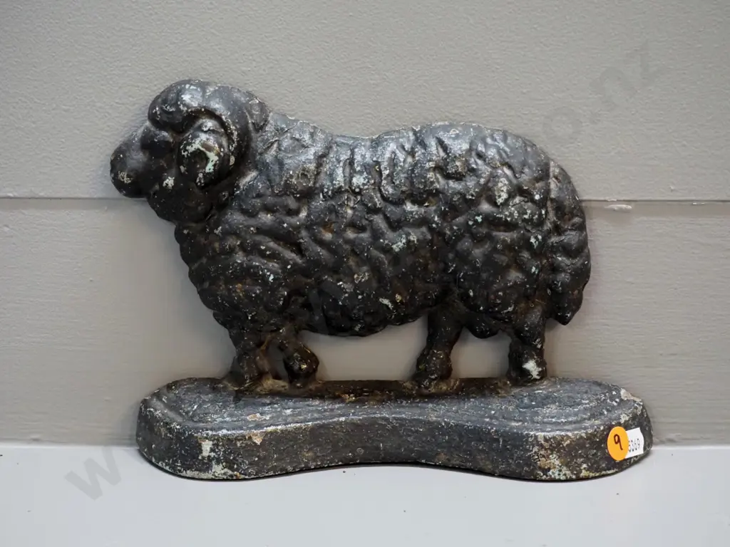 black painted cast iron ram door stop H-170 W-220 - some wear to finish Image 1++