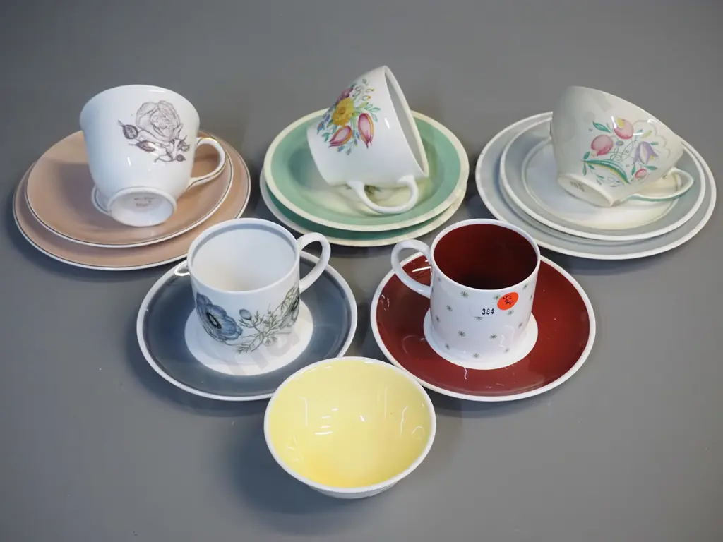 assorted Susie Cooper china - 2 trios, 2 coffee cups & saucers and a sugar bowl Image 1++