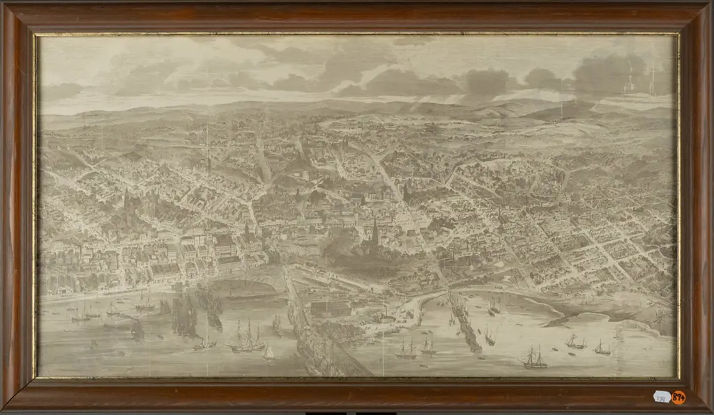 framed reproduction woodblock print, Dunedin 1875 H-340 W-640 Image 1++