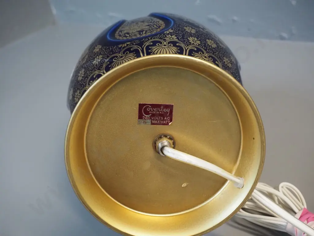 Coverley NZ cobalt & gilt ceramic table lamp base in temple jar shape H-460 D-190 at widest Image 1++