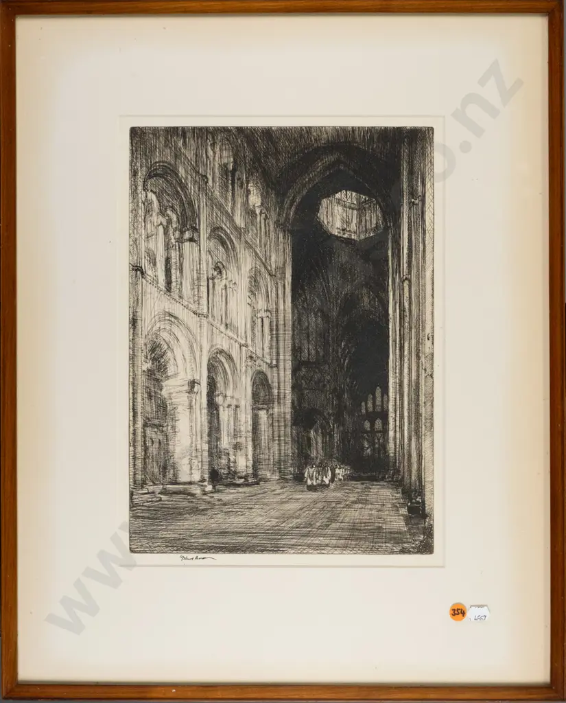 framed etching, cathedral scene H-350 W-250 (fading to mat) Image 1++