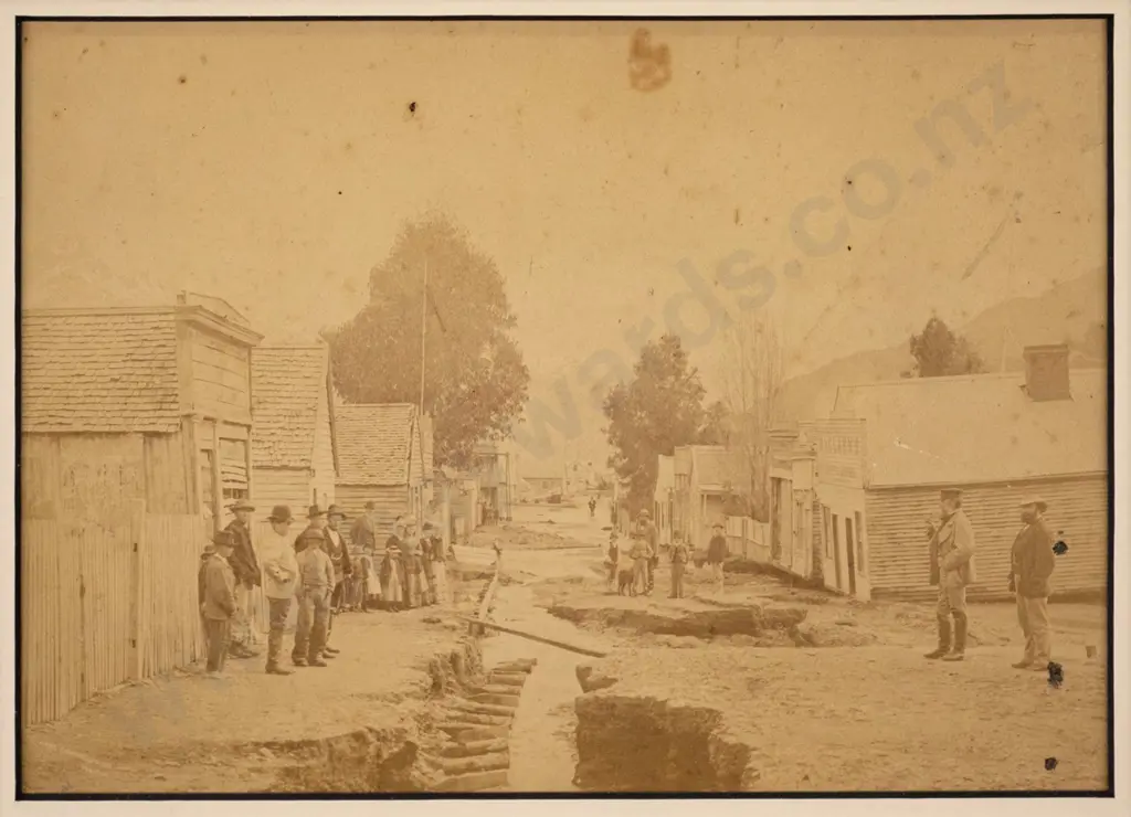 framed reproduction vintge photograph - Queenstown inundated by flood, Beach St 1878 H-130 W-190 Image 1++