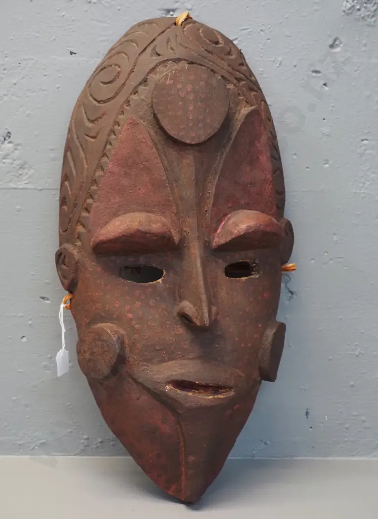 carved and painted timber wall hanging face mask from Papua New Guinea H-500 W-250 Image 1++