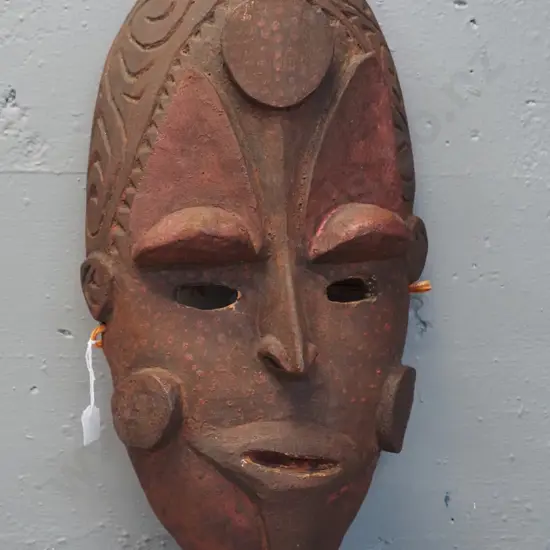carved and painted timber wall hanging face mask from Papua New Guinea H-500 W-250