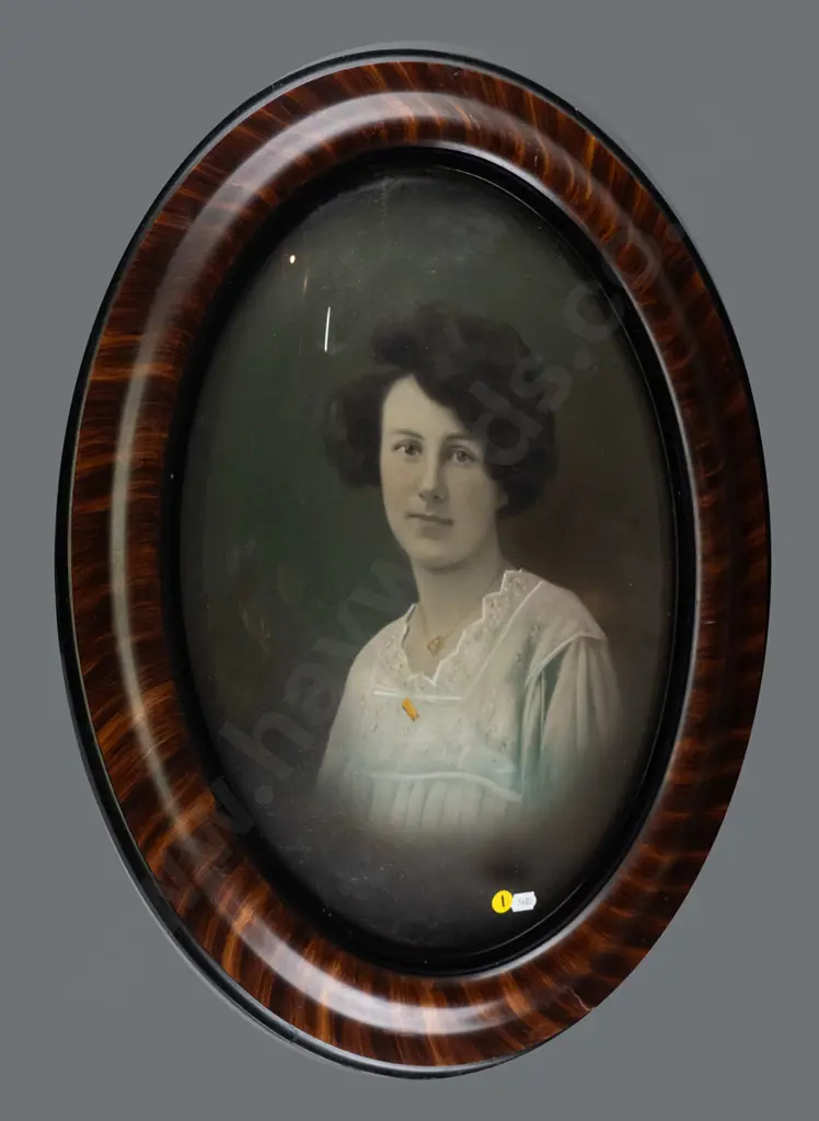 vintage framed convex glass hand coloured photograph H-640 W-470 (crack to frame, under side of glass needs a clean) Image 1++