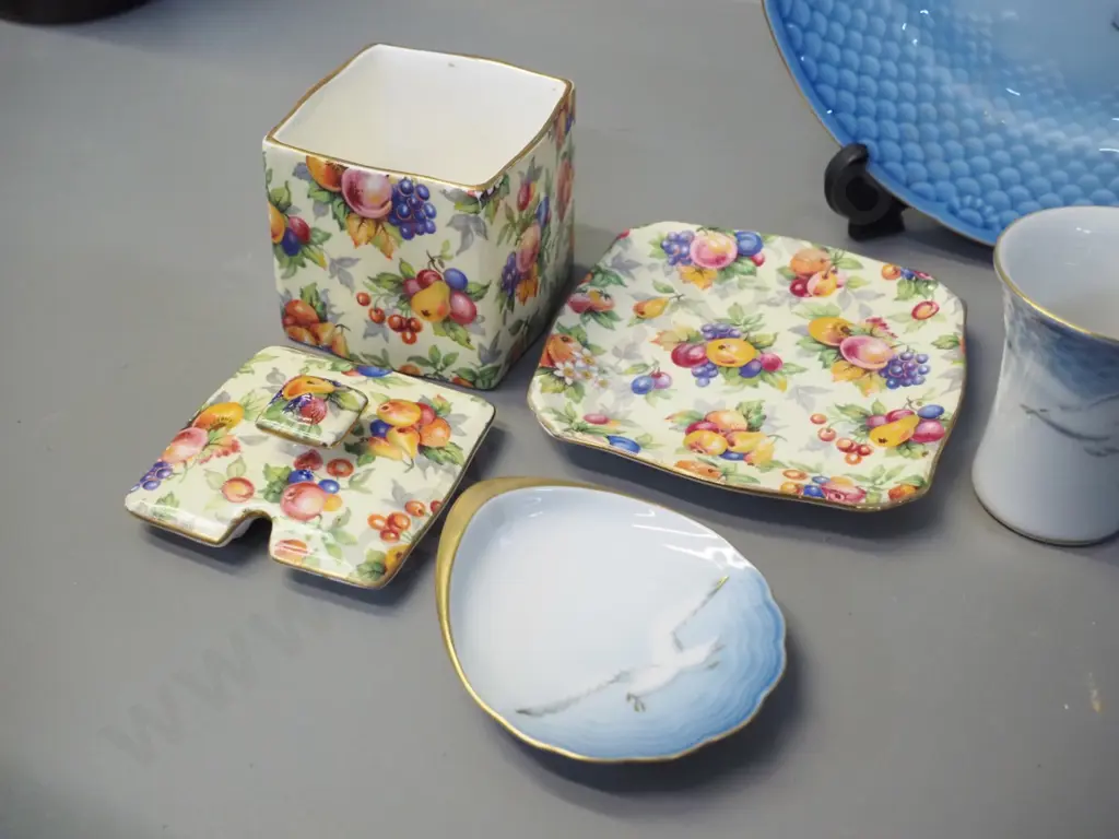 Royal Winton lidded jam pot w/ dish and Bing & Grondahl seagull pattern cabinet plate, small vase and 2 dishes Image 1++