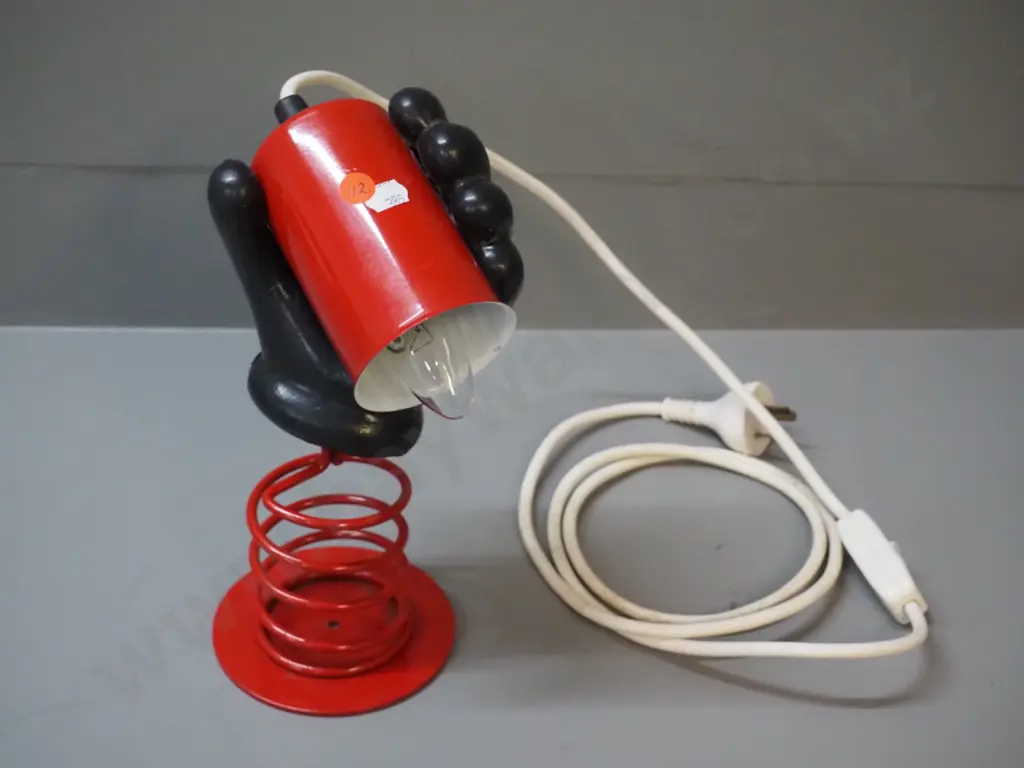 novelty table lamp with black plastic hand on metal lamp and base H-240 Image 1++