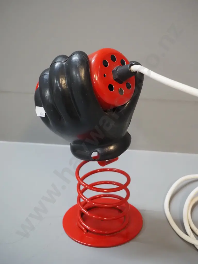 novelty table lamp with black plastic hand on metal lamp and base H-240 Image 1++