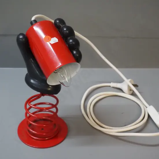 novelty table lamp with black plastic hand on metal lamp and base H-240