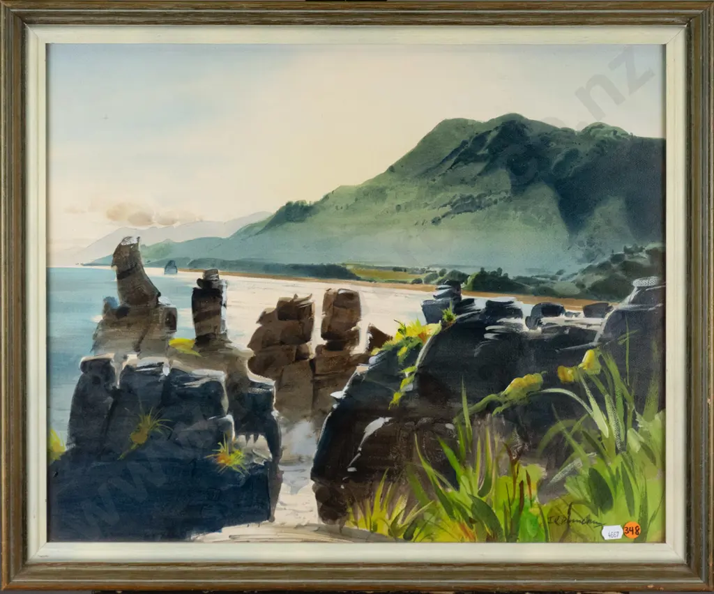 framed watercolour, coastal scene H- 420 W-510 Image 1++