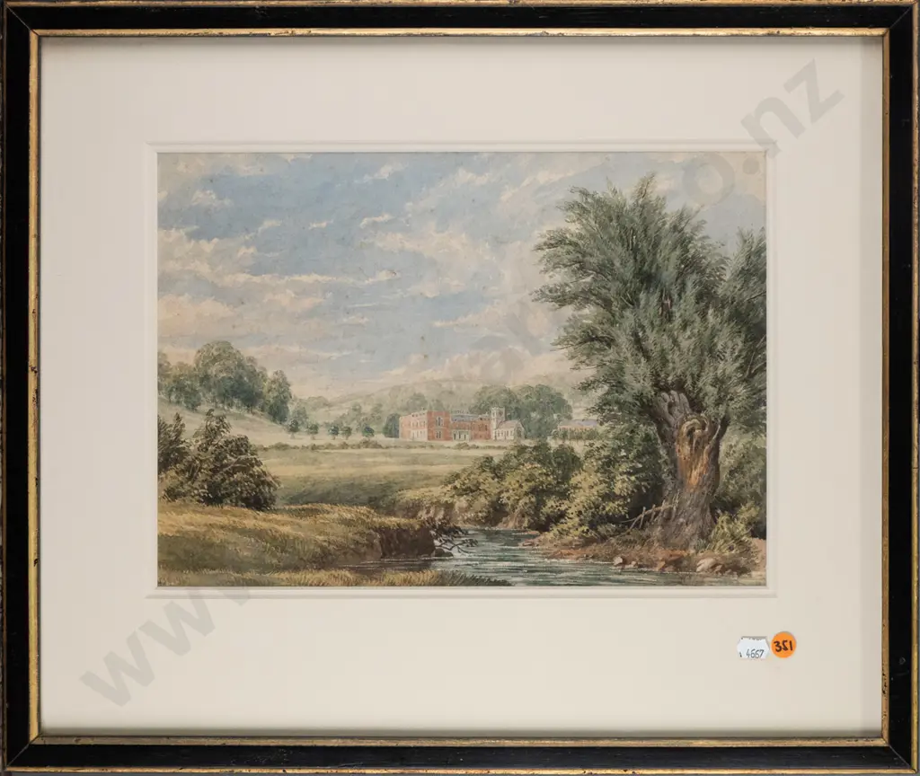 HJS 1867 framed watercolour, country scene H-250 W-350 (foxing) Image 1++