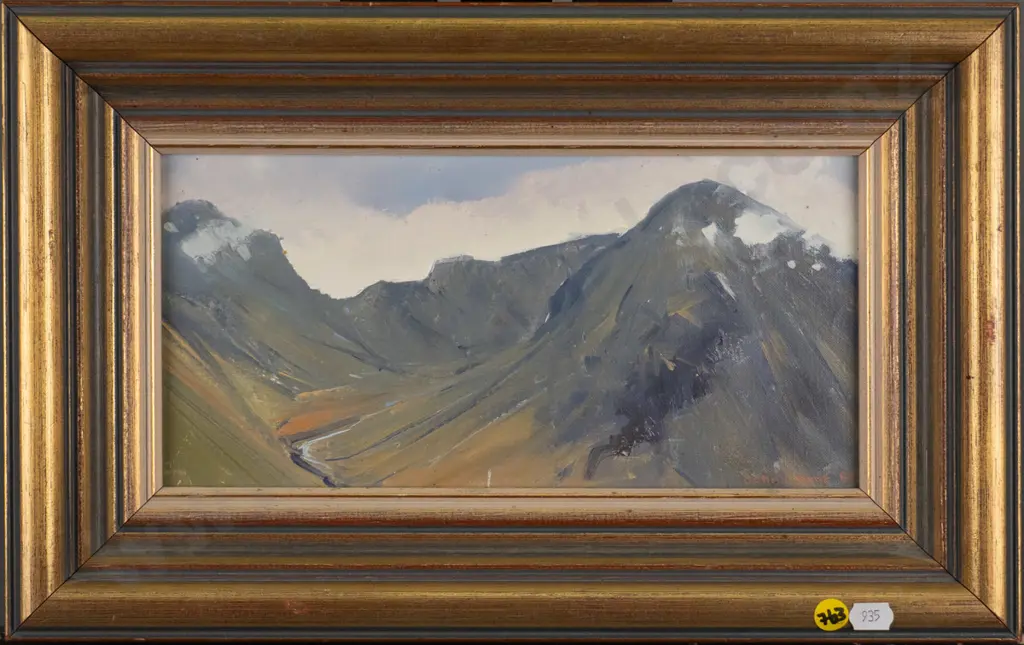 John R Hunt '88 - framed oil - mountain scene  H-140 W-290 Image 1++