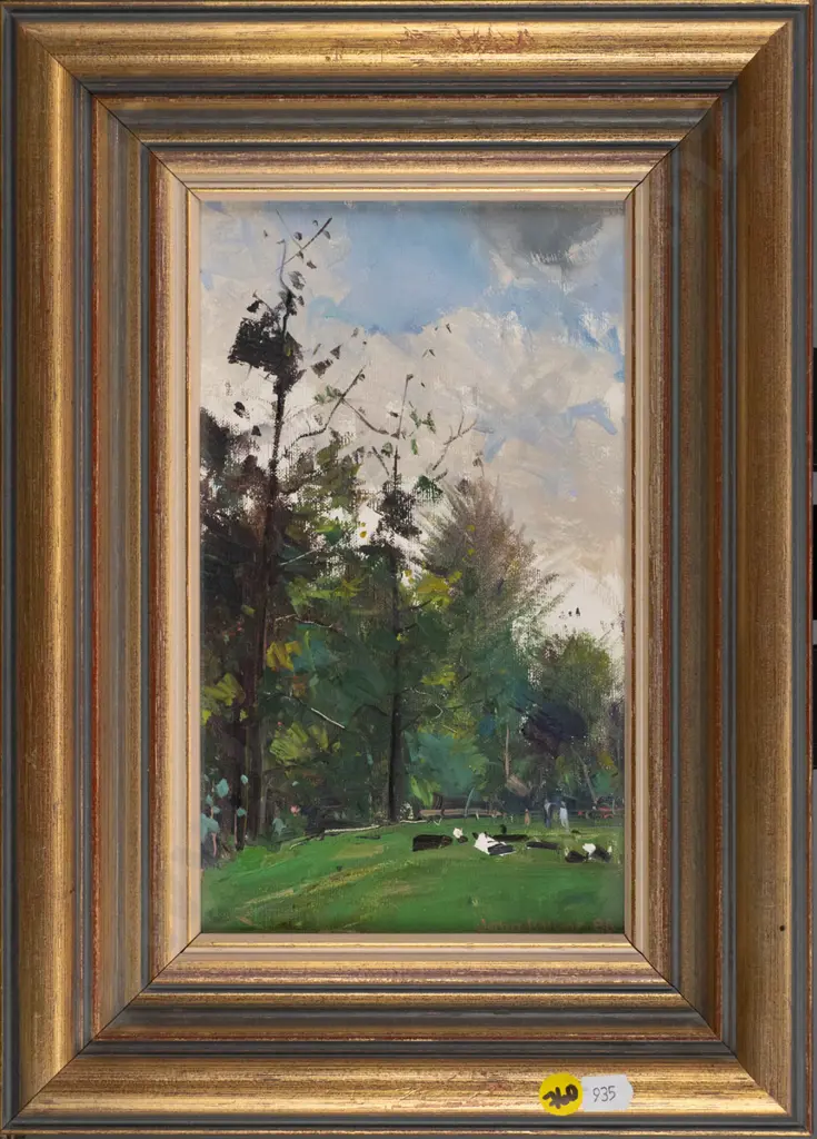 John R Hunt '88 - framed oil - trees and animals H-250 W-140 Image 1++