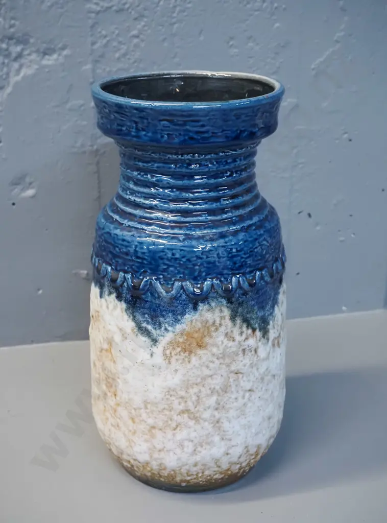 large German pottery blue, cream and brown textured glaze vase marked 1467/30. H-305 D-150 Image 1++