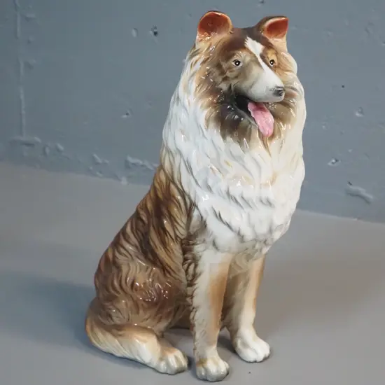 large porcelain collie dog figure - marked Japan. H-290