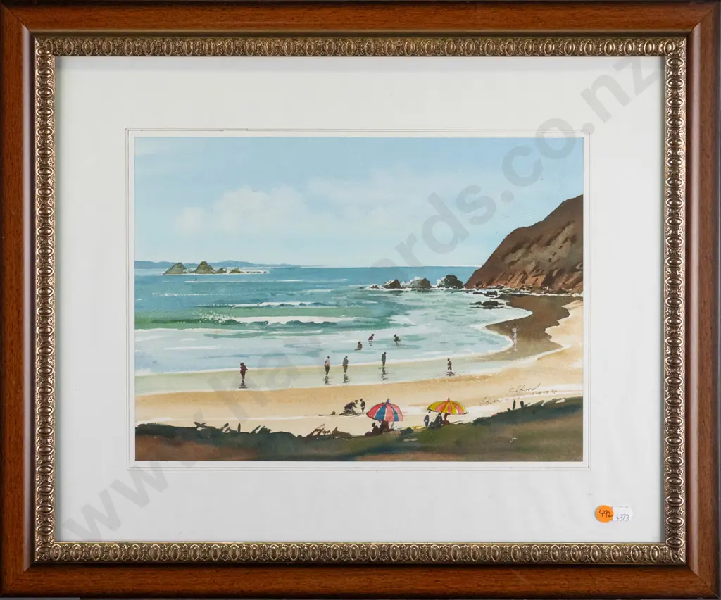 framed watercolour - coastal scene H-250 W-350 (mat needs attention) Image 1++