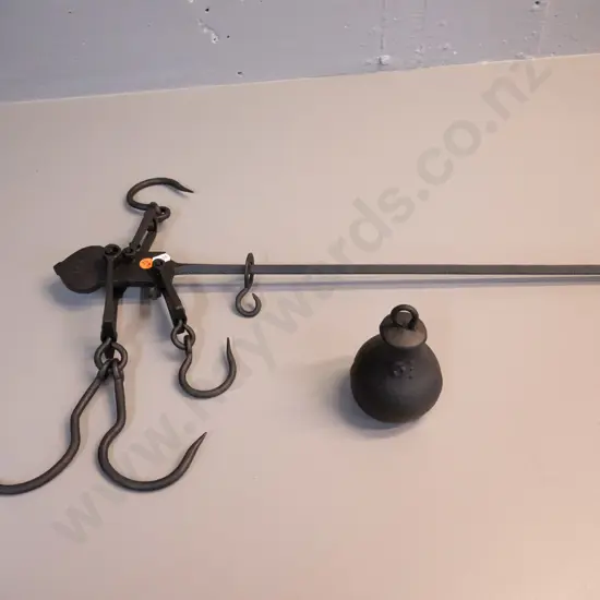 vintage cast iron hanging balance farm scales with hooks and weight L-590 - marked 155 Imperial W&T Avery