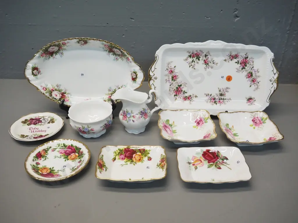 assorted Royal Albert bone china - Lavender Rose sandwich tray, Celebration serving dish, assorted small dishes, cream & Image 1++