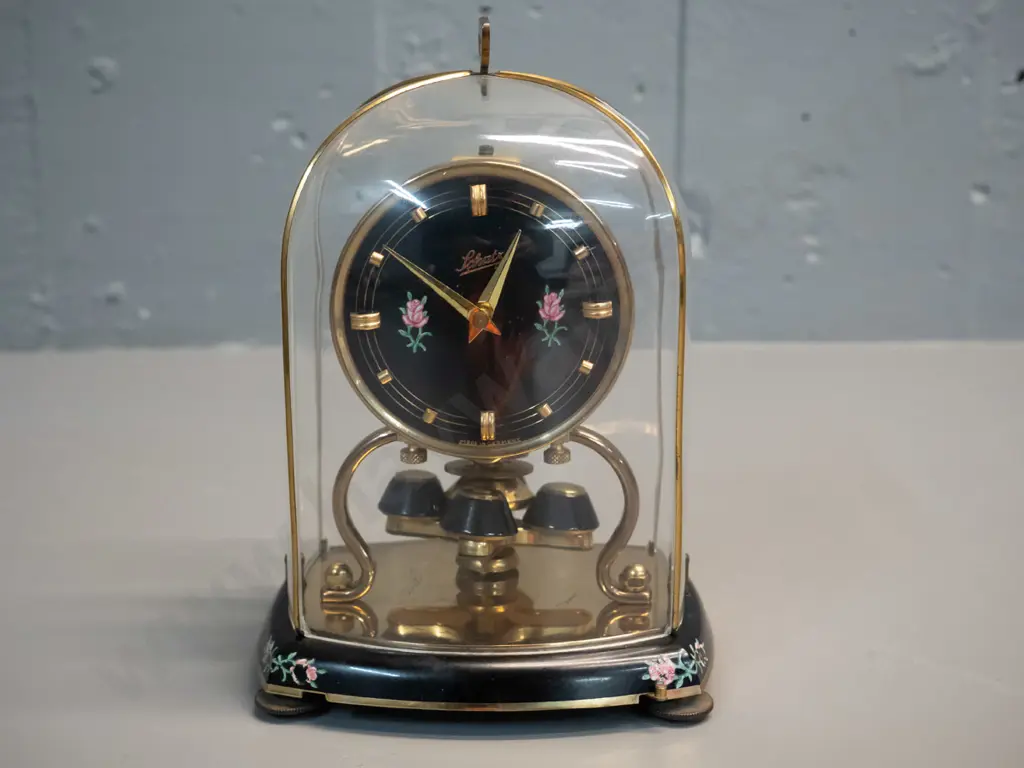 Schatz German anniversary clock - brass and painted metal with plastic and brass dome H-180 W-225 Image 1++