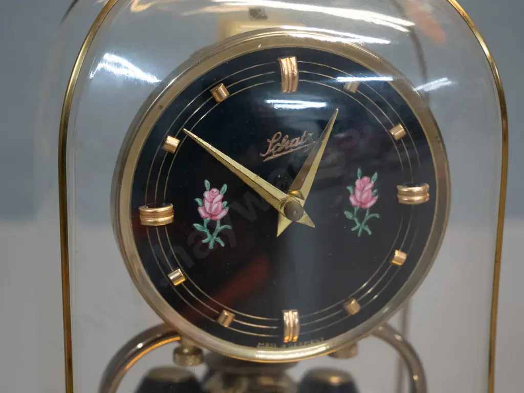 Schatz German anniversary clock - brass and painted metal with plastic and brass dome H-180 W-225 Image 1++