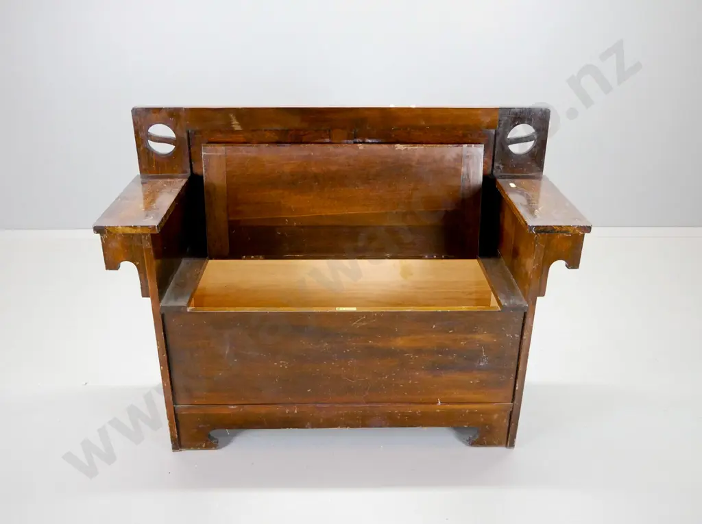 deco dark-stained beech hall seat / settle with storage - polish needs attention H875 W1165 D420 Image 1++
