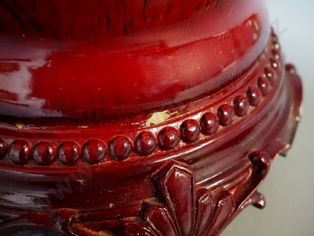 composite table lamp with lacquer red finish, black threaded shade, sticker on base 'Italian Design' - small chip, cord Image 1++