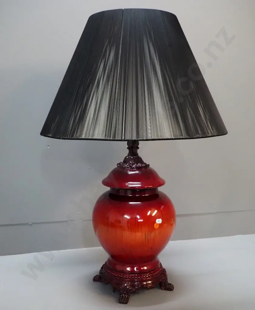 composite table lamp with lacquer red finish, black threaded shade, sticker on base 'Italian Design' - small chip, cord Image 1++