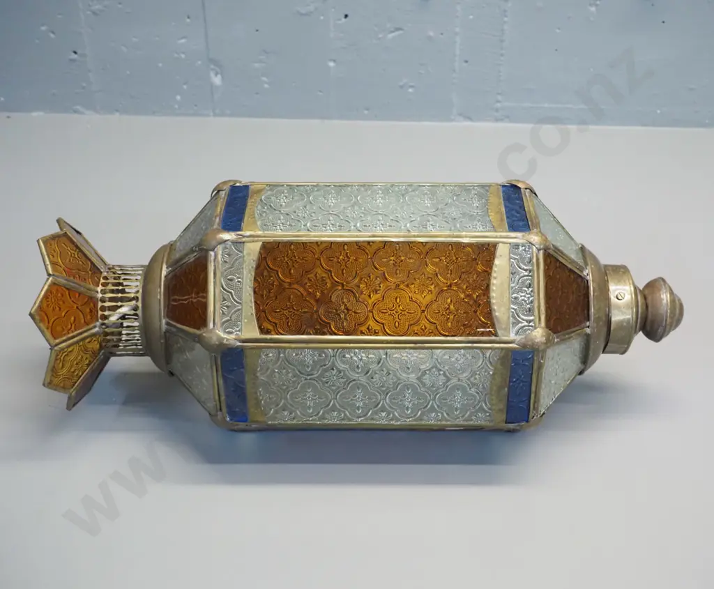 brass and moulded coloured glass hanging light fitting H-480 D-200 Image 1++