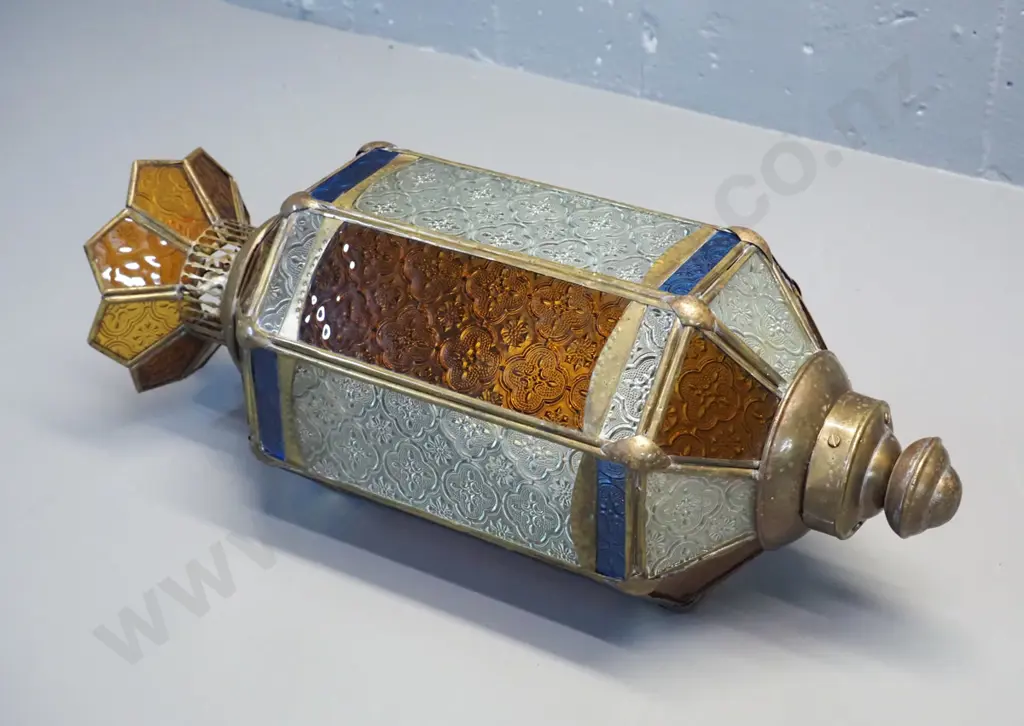 brass and moulded coloured glass hanging light fitting H-480 D-200 Image 1++