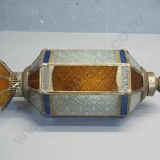 brass and moulded coloured glass hanging light fitting H-480 D-200