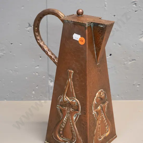 art nouveau beaten & pressed copper coffee pot with hinged lid H-290 W-190