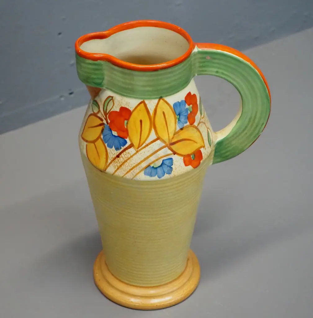 Wadeheath deco bizarre style floral jug H-230 W-150 Image 1++