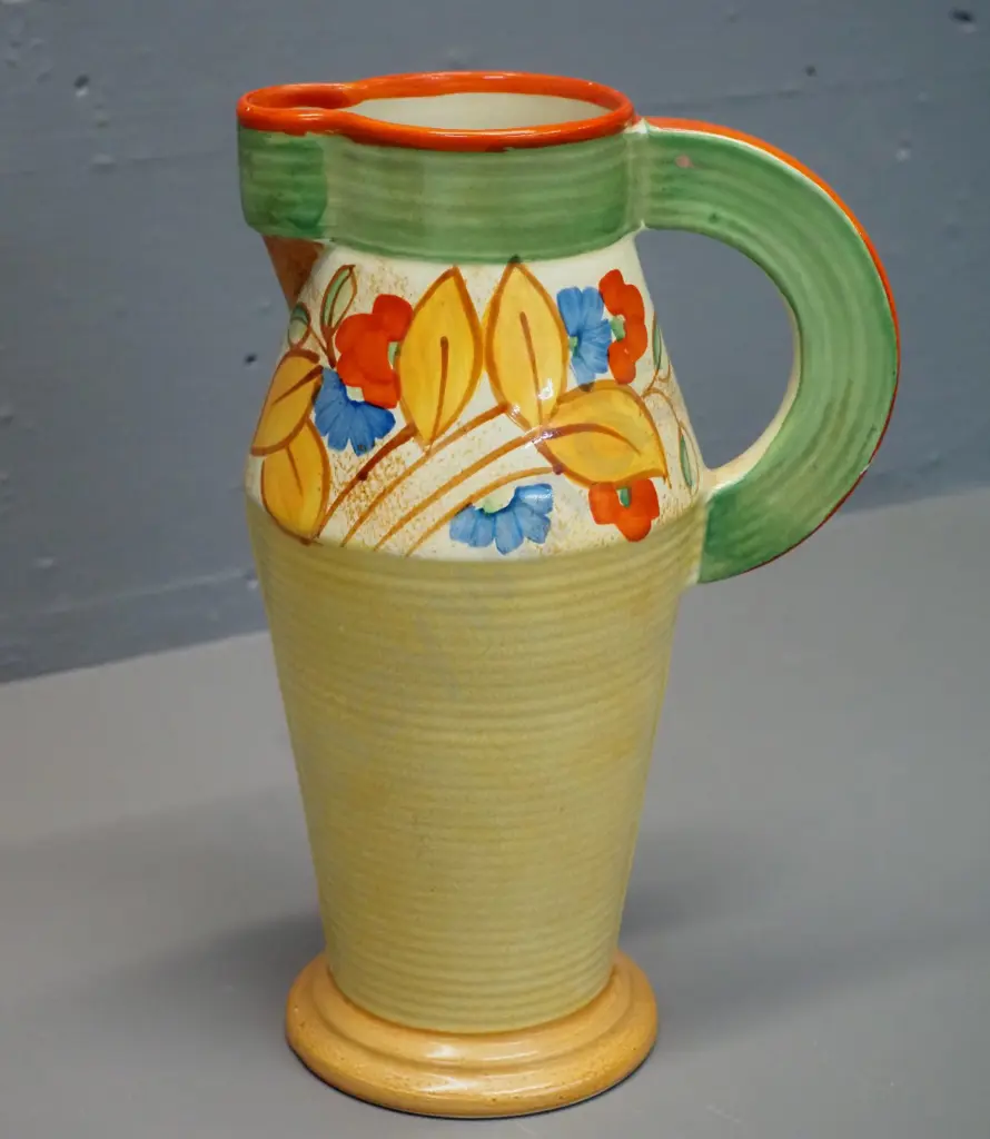 Wadeheath deco bizarre style floral jug H-230 W-150 Image 1++