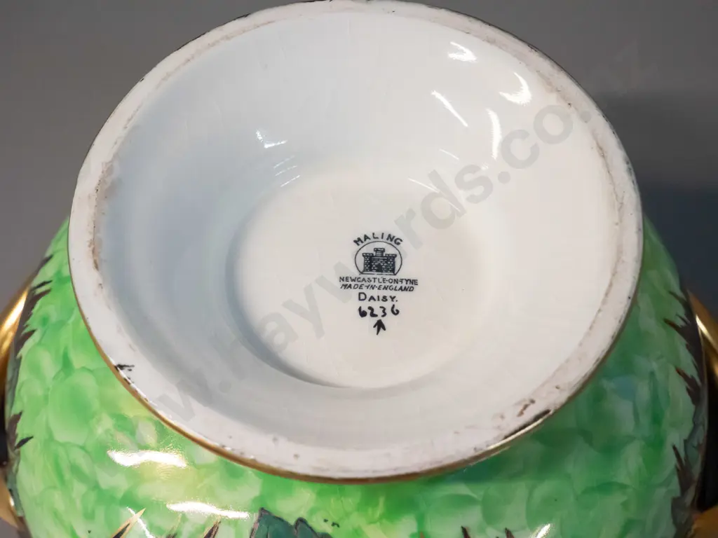 Maling "Daisy" pattern green glaze thumbprint double-handled comport bowl H-120 D-240 Image 1++