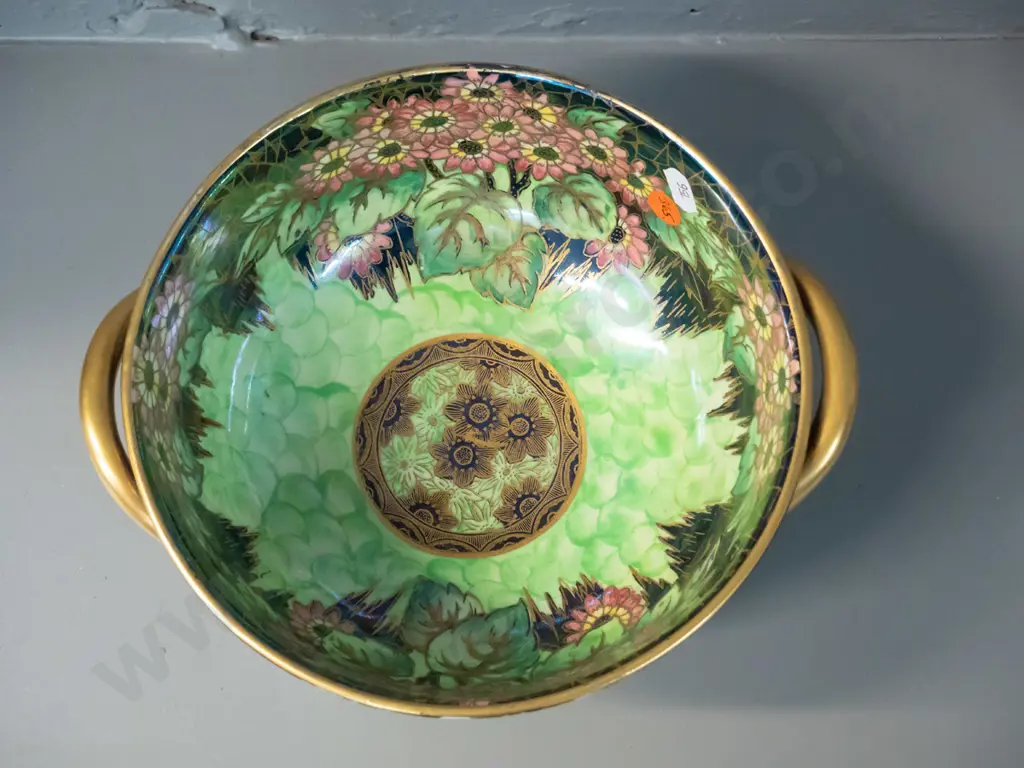 Maling "Daisy" pattern green glaze thumbprint double-handled comport bowl H-120 D-240 Image 1++