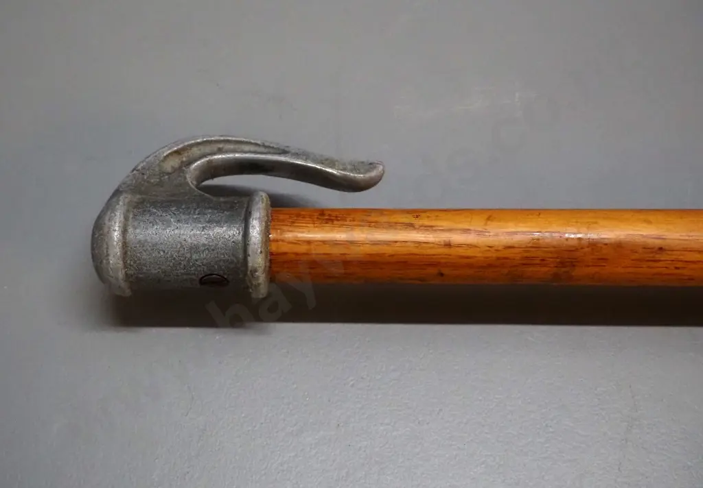 mystery object - long wooden pole with brass fittings, spring action knob, cording, spike on end etc. L-2040 Image 1++