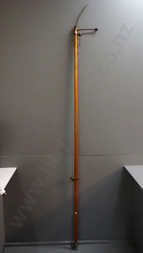 mystery object - long wooden pole with brass fittings, spring action knob, cording, spike on end etc. L-2040 Image 1++