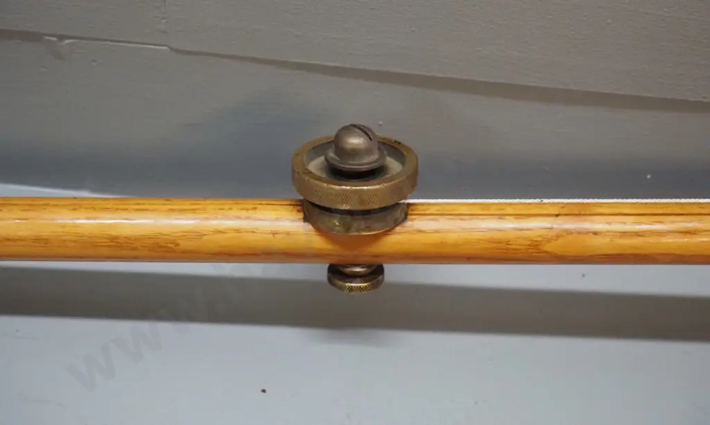 mystery object - long wooden pole with brass fittings, spring action knob, cording, spike on end etc. L-2040 Image 1++