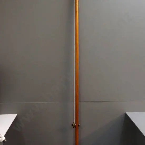 mystery object - long wooden pole with brass fittings, spring action knob, cording, spike on end etc. L-2040