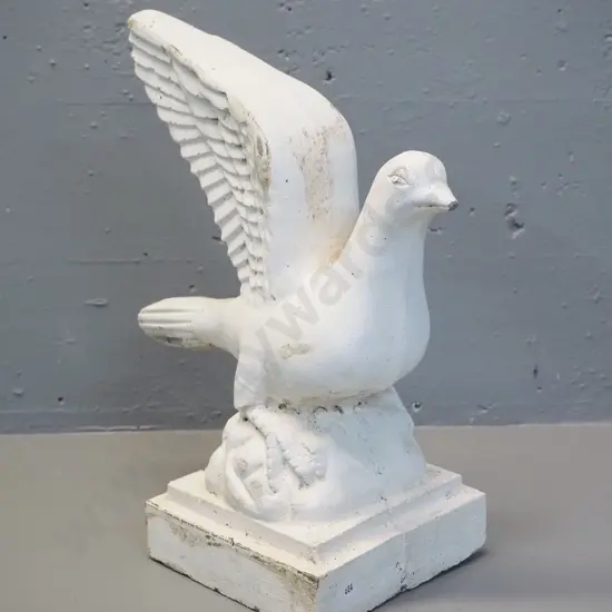cast concrete garden ornament - stylized dove, painted white, chip to beak H-380 L-290