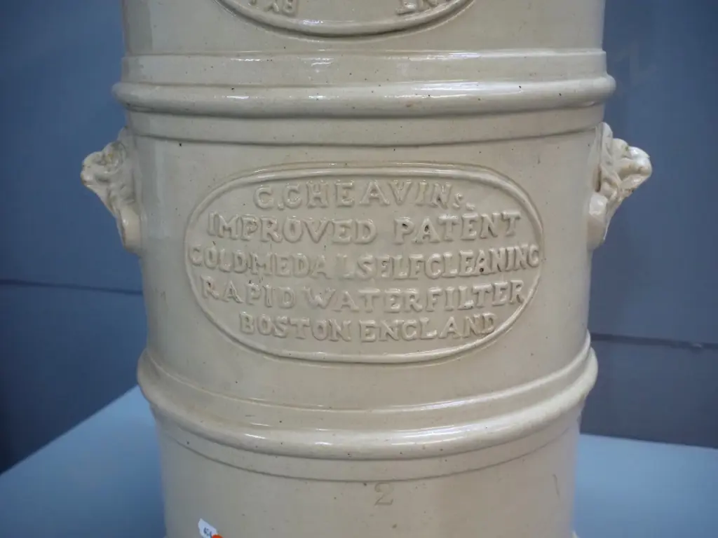 vintage glazed stoneware G Cheavins water filter with letterbox-style shape - no internals or tap, internal chip and Image 1++