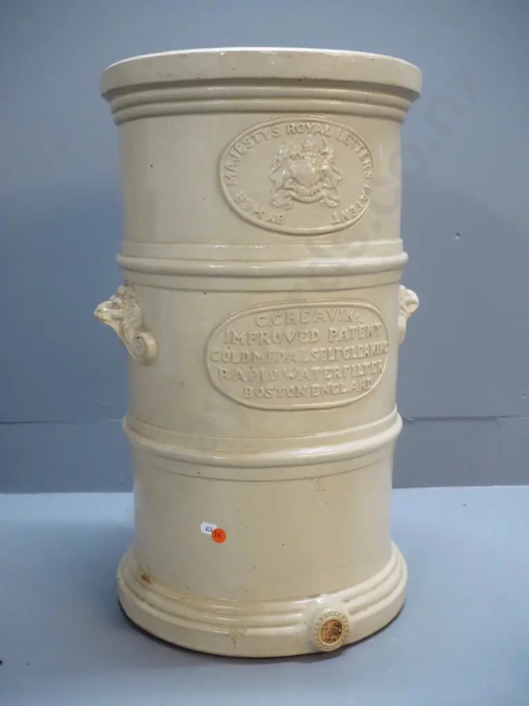 vintage glazed stoneware G Cheavins water filter with letterbox-style shape - no internals or tap, internal chip and Image 1++